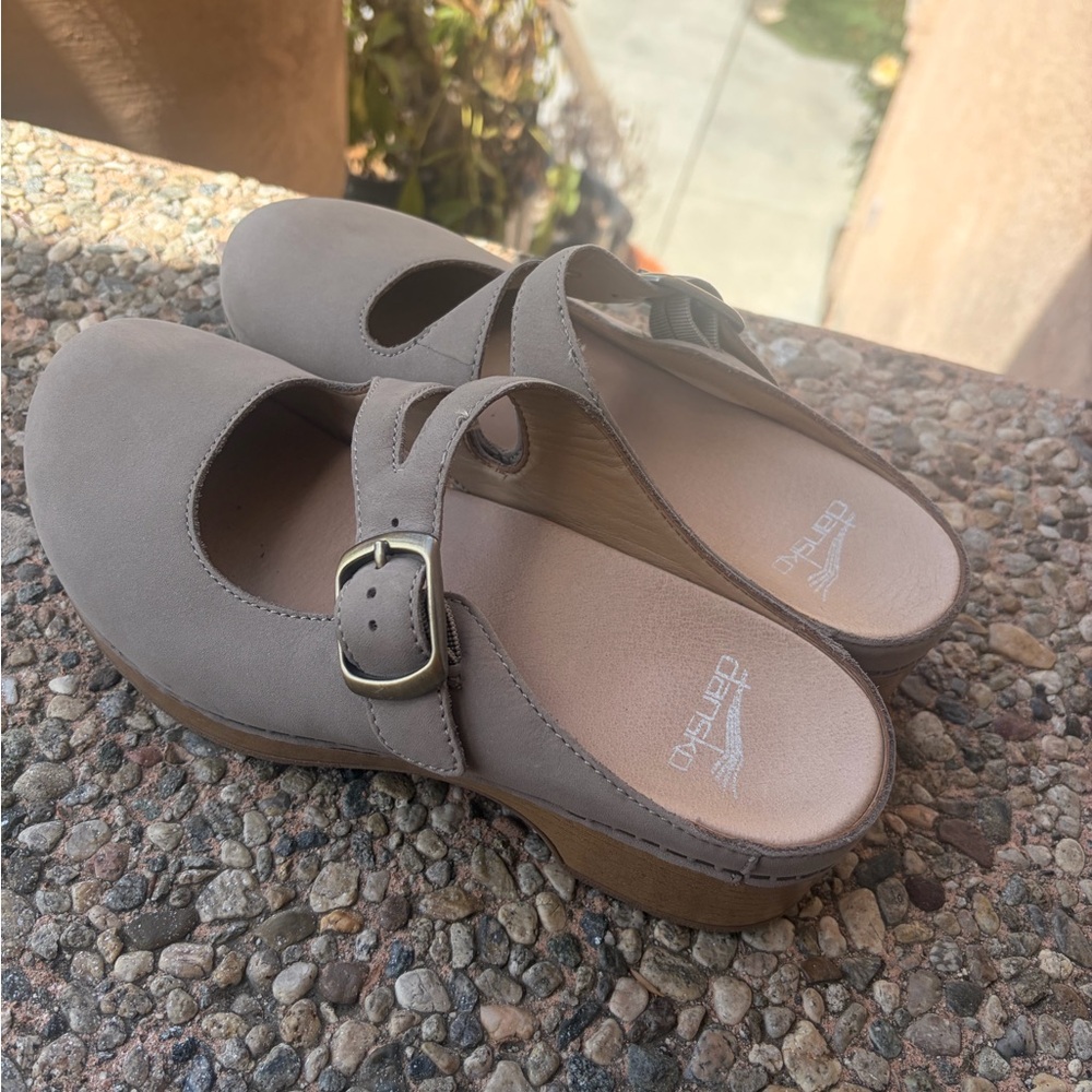 Dansko Taupe Mary Jane Clog Mule with Buckle